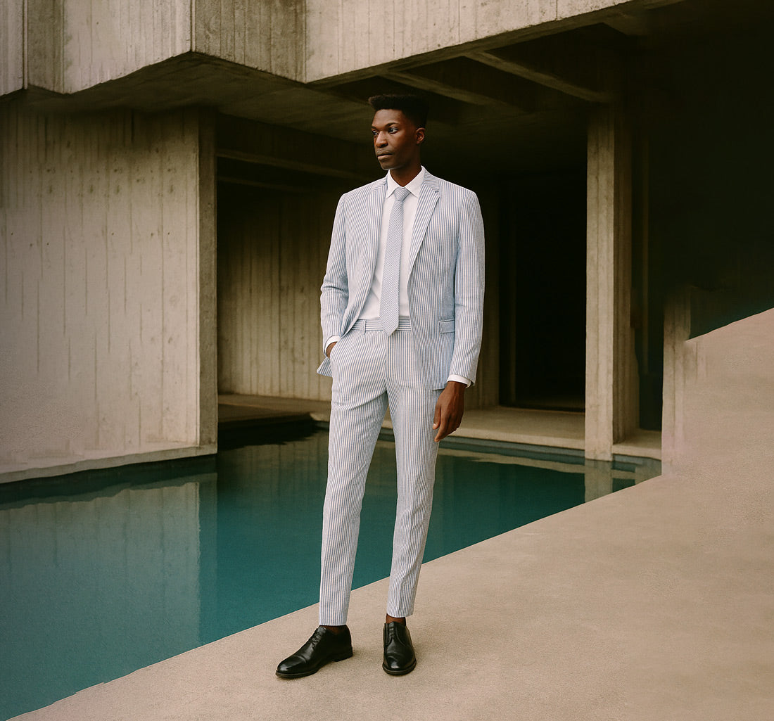 black and white seersucker suit